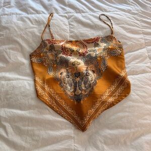Cotton Candy Satin Paisley Bandana Cami Orange Gold Scarf Top